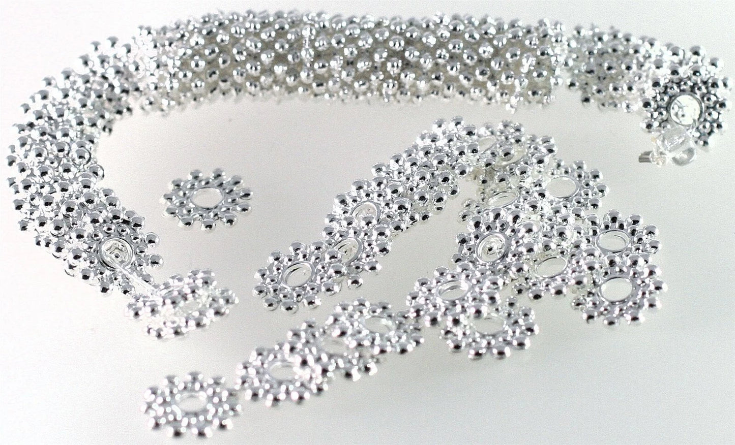 Silver Plated Brass Star Wheel Beads, 9x1mm, 1 Strand (approx. 130)
