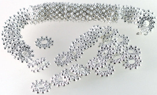 Silver Plated Brass Star Wheel Beads, 9x1mm, 1 Strand (approx. 130)
