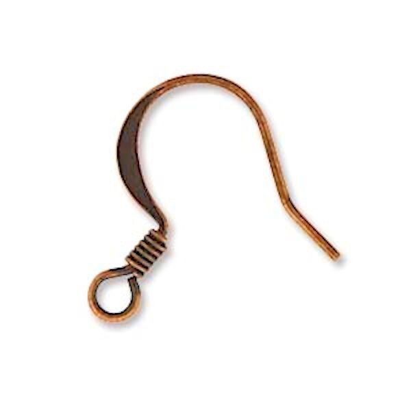 Antiqued Copper Plated Brass 16mm Flat Fishhook Ear Wires with 2mm Coil, 12 pcs