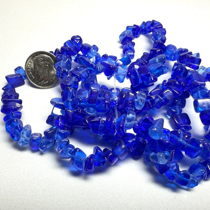 Translucent Cobalt Blue Glass Chip Beads, 4-9mm, 30-Inch Strand