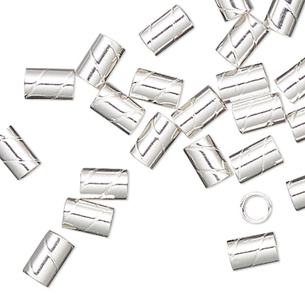 Sterling Silver Twisted Crimp Tube Beads, 3x2mm, 25 pcs