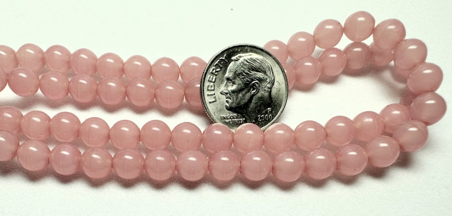 Czech Druk Glass Round Beads 6mm Bubblegum Pink – 1 Strand (Approx 67 pcs)