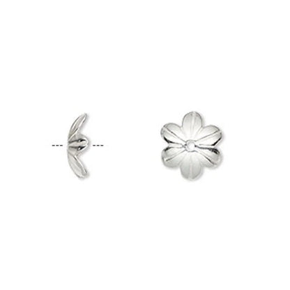 Sterling Silver Flower Bead Caps, 10x2.5mm, 4 pcs