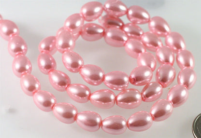 Dark Pink Glass Pearl Teardrop Beads, 9x7mm, 1 Strand (approx. 42-44)