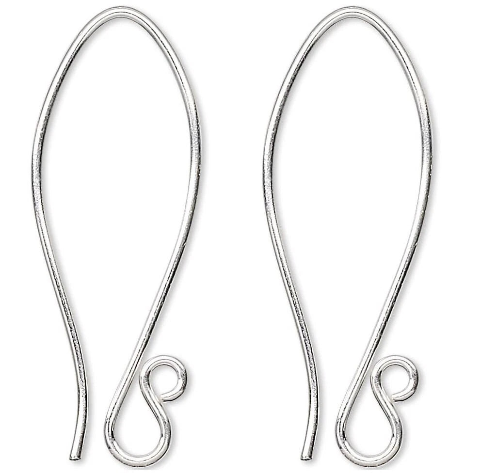 Hill Tribes Sterling Silver Fishhook Ear Wires with Open Loop, 35mm, 10 Pair (20 pcs)