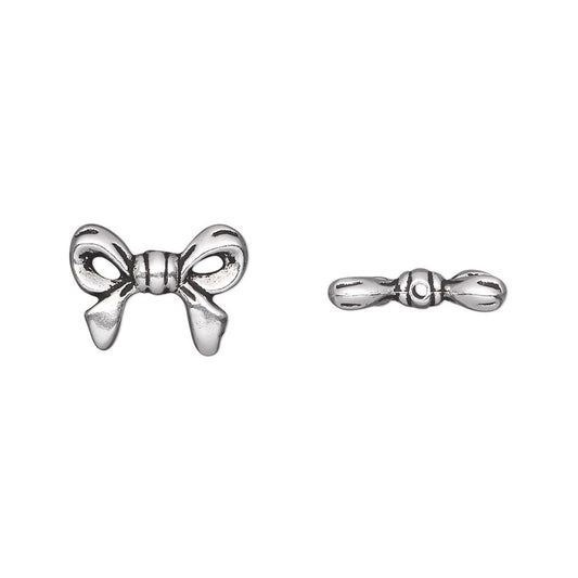 TierraCast Antiqued Silver Plated Pewter 3D Bow Topper Beads, 14x10.5mm, 4 pcs