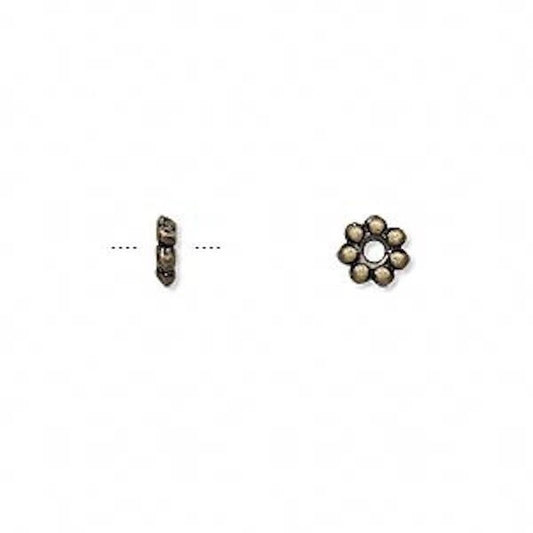 Antiqued Brass Plated Pewter 6x2mm Daisy Rondelle Beads, 24 pcs