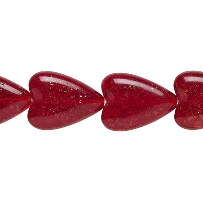 Czech Crackle Glass Ruby Red Heart Beads, 17x13mm, 1 Strand (approx. 21)