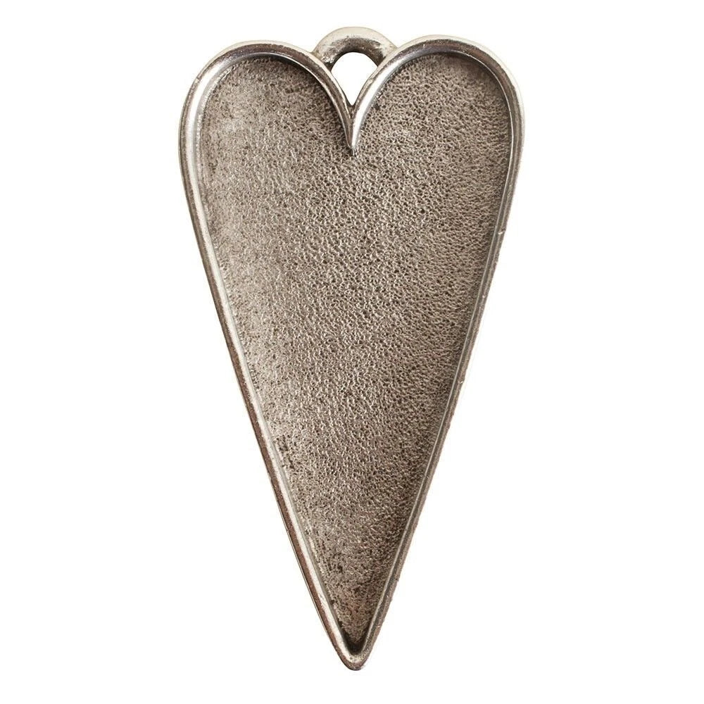 A single heart-shaped metal pendant or charm with a textured, antiqued silver finish and a small loop at the top, shown on a plain white background.