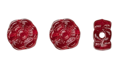 Czech Pressed Glass Transparent Ruby Red Flower Beads, 7x4mm, 1 Strand (approx. 63)