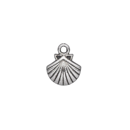 Antiqued Silver-Plated Pewter Shell Charms, 11x11mm, 50 pcs