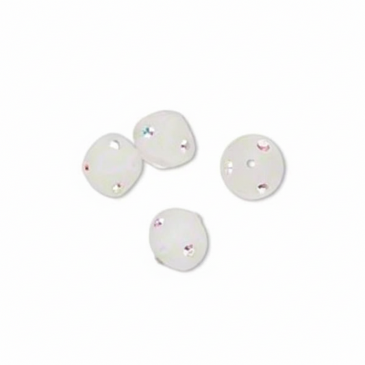 Frosted White Resin Double Cone Beads with Swarovski Crystals, 10mm, 4 pcs