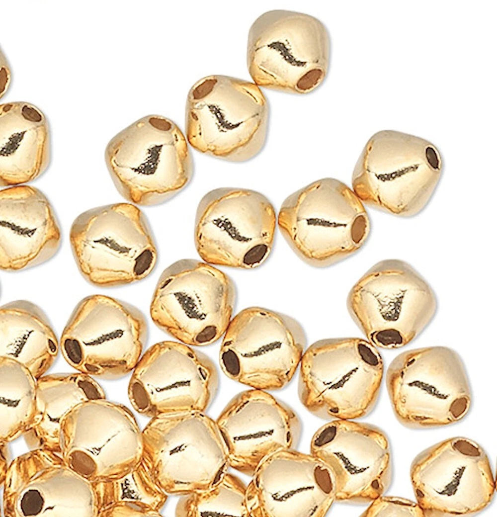 Gold Plated Brass Double Cone Spacer Beads, 4x4mm, 100 pcs