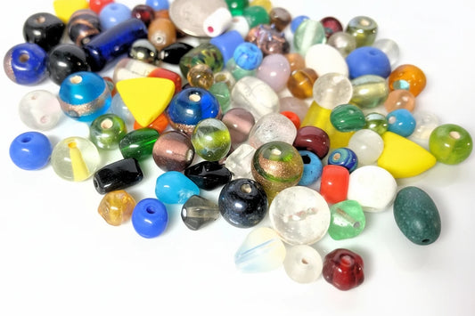 Lampworked & Pressed Glass Bead Mix, Multicolor Assorted Shapes, 100g (approx. 80-140)