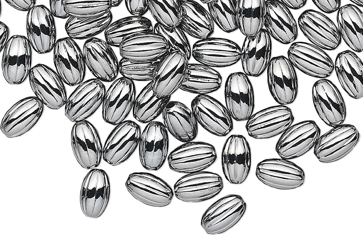 Gunmetal Plated Brass Corrugated Oval Beads, 5x3mm, 100 pcs