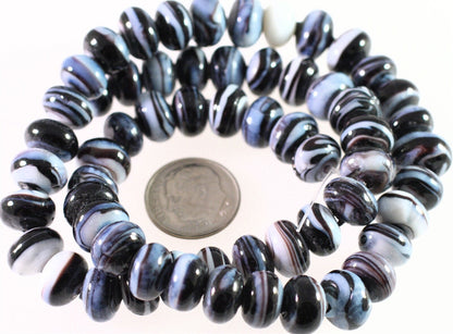 Lampwork Glass Marbled Purple White 9x6-11x8mm Rondelle Beads, 1 Strand (approx. 58-60)