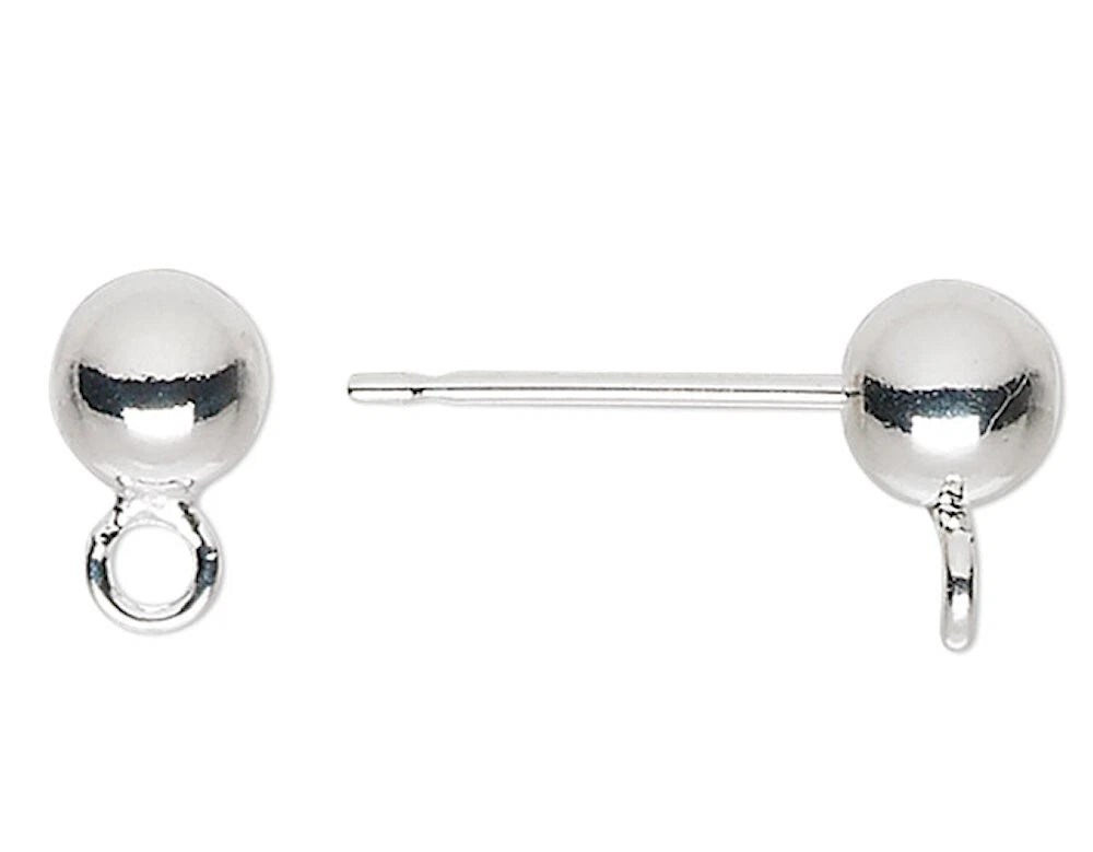 Silver Plated Brass Ball Post Earstuds, 4mm, 500 pcs (250 Pairs)