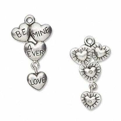 Antiqued Silver Pewter 3D Be Mine Heart Charms, 26x14mm - 2 pcs