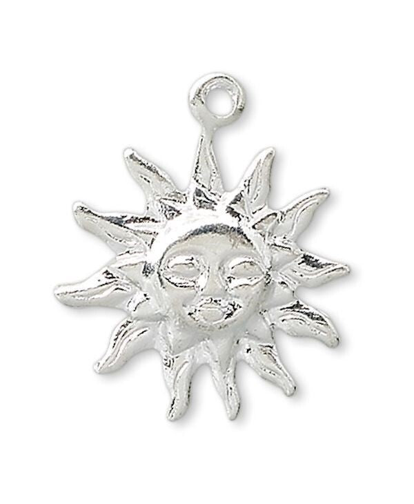 Silver Plated Brass Happy Sun Face Charms 12x12mm Single Sided – 100 pcs