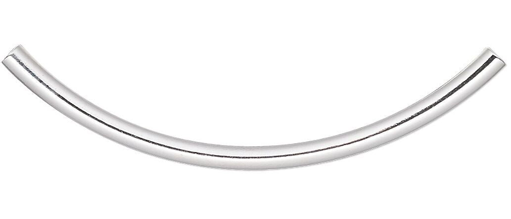 Silver Plated Brass Curved Tube Beads 38x2mm, 144 pcs