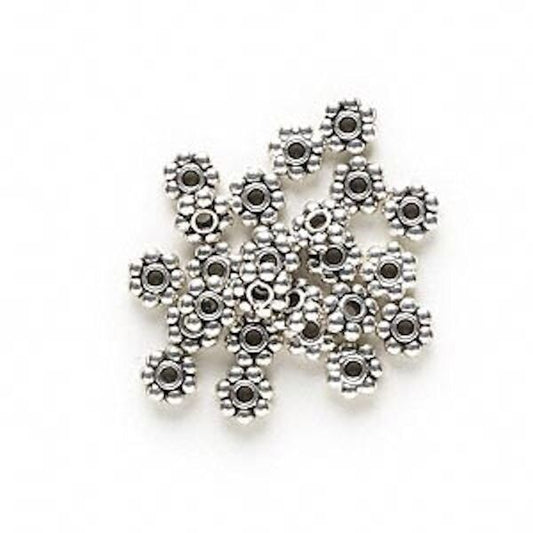 Antiqued Silver Pewter Daisy Rondelle Spacer Beads, 5x2mm, 24 pcs