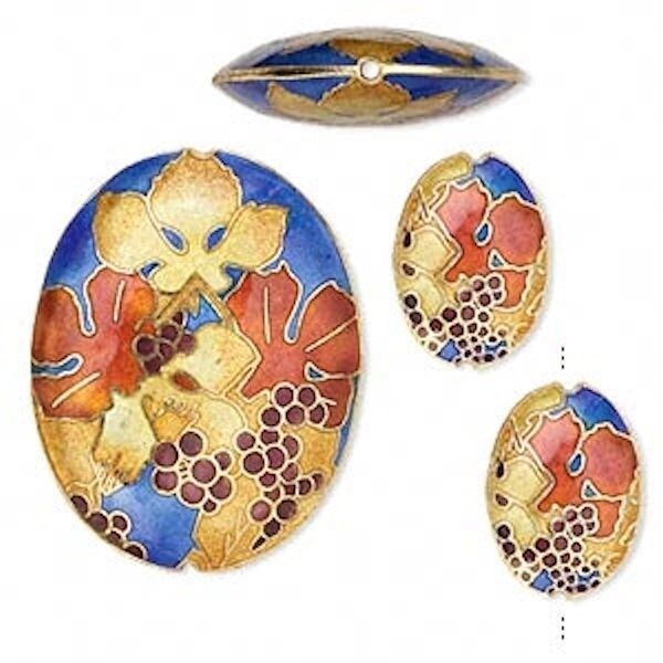 Rust & Yellow Grapes Cloisonné Oval Bead Set, 3 pcs