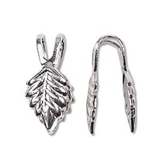 BeadSmith Silver Plated Brass Glue-On Leaf Bail 14mm Grip