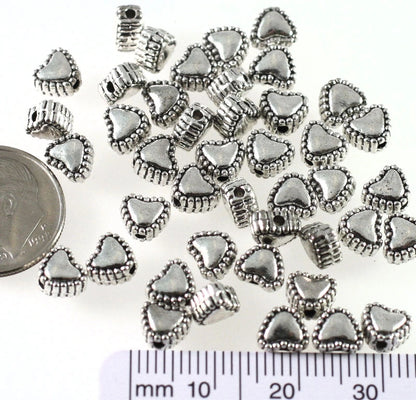 Antiqued Silver Plated Pewter Double-Sided Heart Beads, 6x5mm, 100 pcs