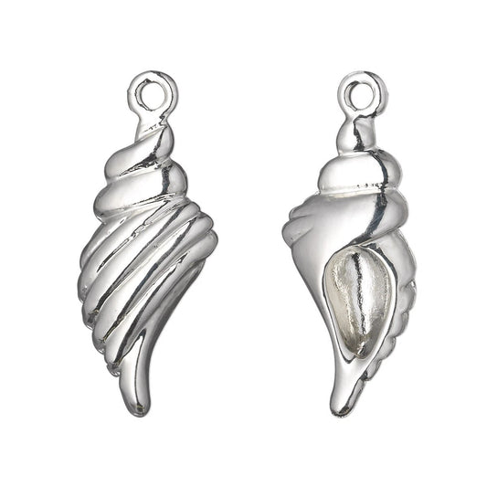 Silver-Plated Pewter Puffed Shell Charms, 26x13mm, 4 pcs