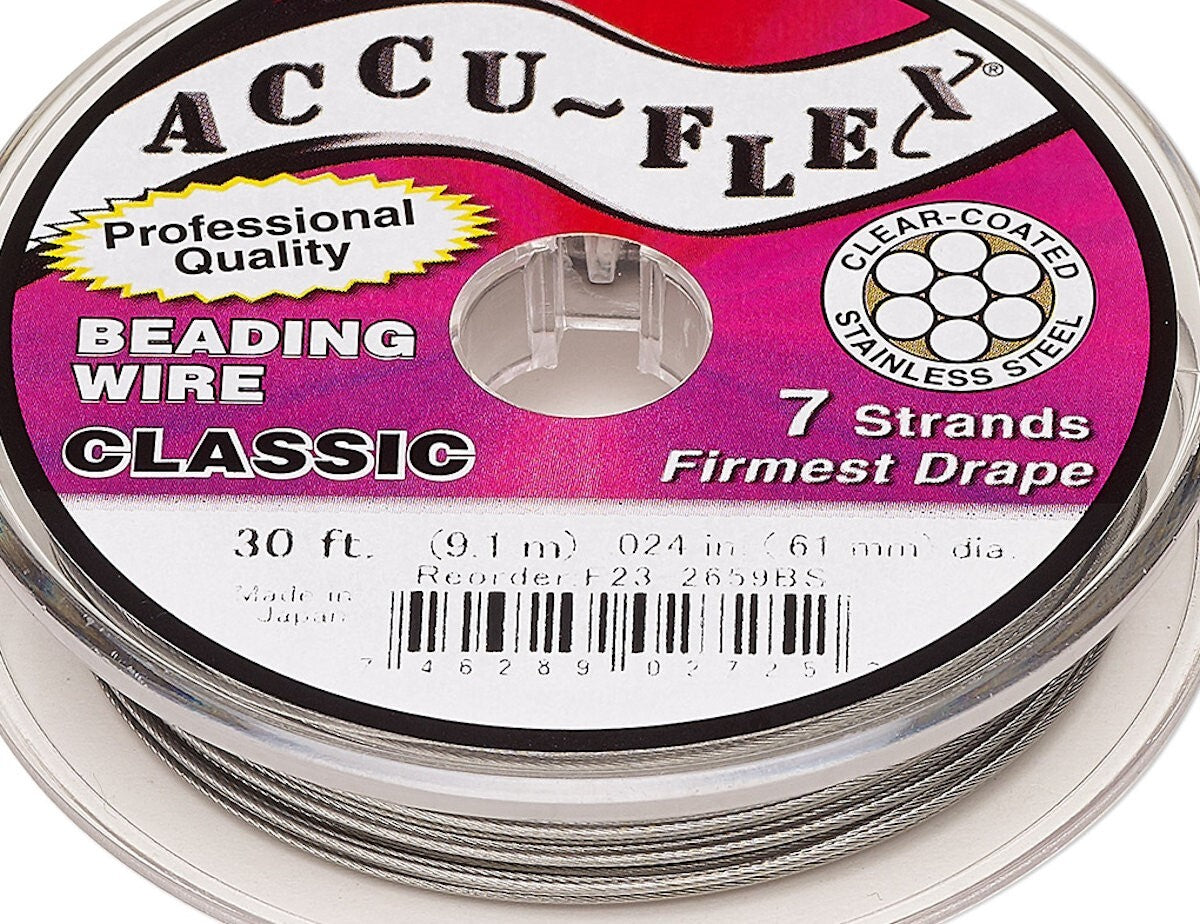 Accu-Flex 7 Strand Clear Beading Wire 0.024" Diameter, 30 Foot Spool