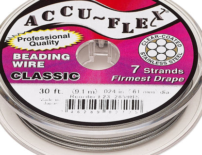 Accu-Flex 7 Strand Clear Beading Wire 0.024" Diameter, 30 Foot Spool