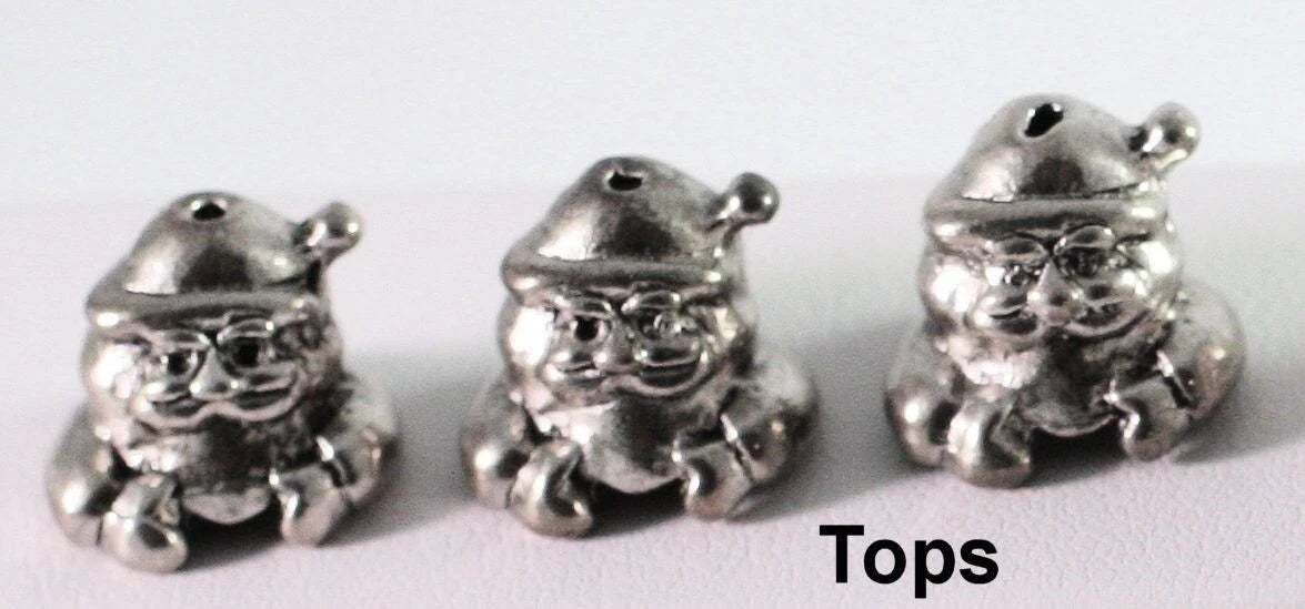 Antiqued Silver Plated Pewter Christmas Bead Caps, Santa & Snowman, 11x22mm, 6 Sets