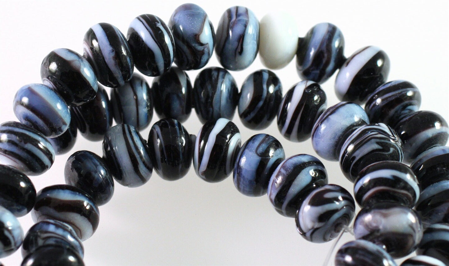 Lampwork Glass Marbled Purple White 9x6-11x8mm Rondelle Beads, 1 Strand (approx. 58-60)