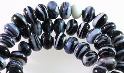 Lampwork Glass Marbled Purple White 9x6-11x8mm Rondelle Beads, 1 Strand (approx. 58-60)