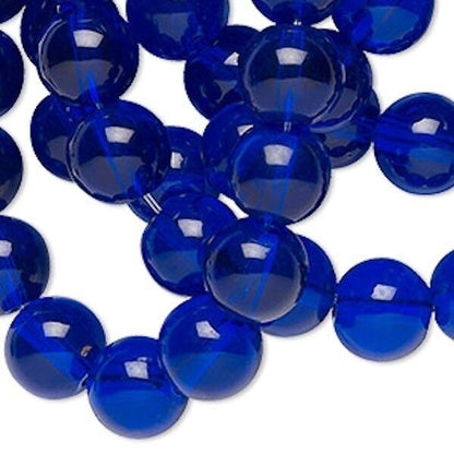 Transparent Cobalt Blue Glass Round Beads with 1-1.5mm Hole, 1 Strand