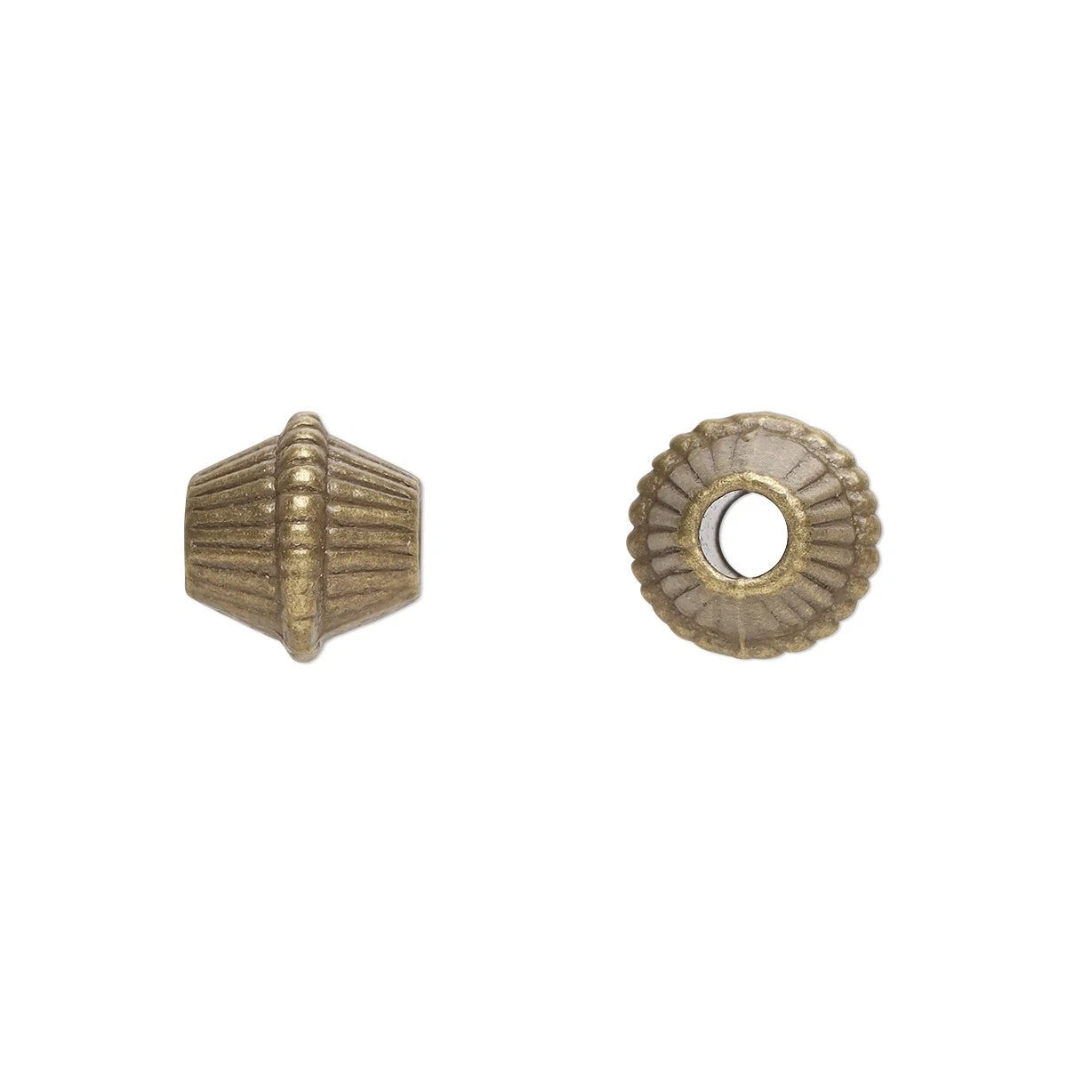 Antiqued Brass Plated Pewter 9x9mm Corrugated Bicone Beads, 20 pcs