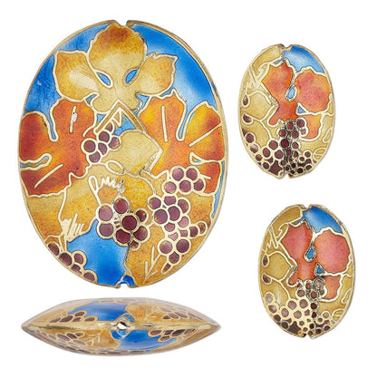 Rust & Yellow Grapes Cloisonné Oval Bead Set, 3 pcs