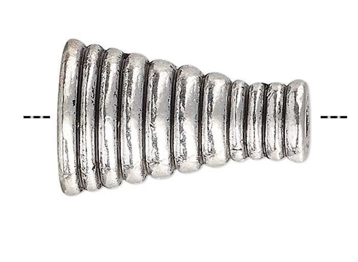 Antiqued Silver Pewter Lined Cone Bead Caps 16x10.5mm, Pkg of 10