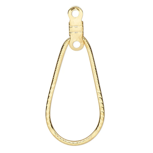 Gold-Plated Steel Notched Teardrop Earring Hoops, 27x12.5mm, 16 Gauge, 10 pcs