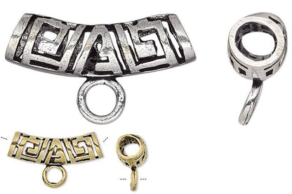 Greek Key Curved Tube Beads with Loop Bail 25x8mm, 2 pcs