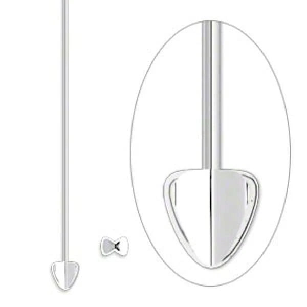 Sterling Silver Heart Decorative Head Pins, 21 Gauge, 2 Inches, 4mm Heart, 4 pcs