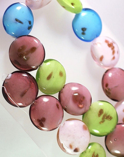 Lampwork Glass Assorted Foil 22-23mm Puffy Coin Beads, 1 Strand (approx. 16-18)