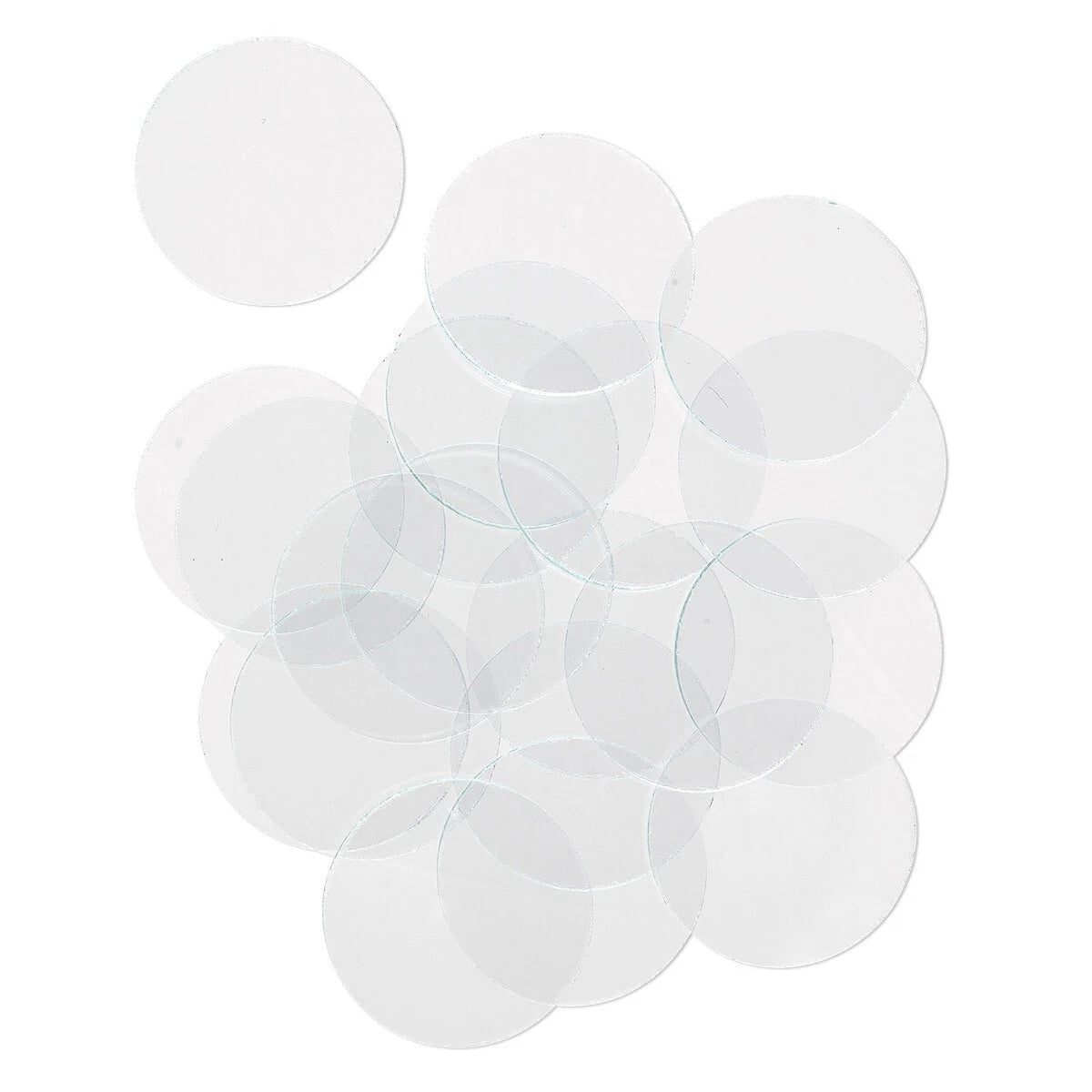 Clear Flat Art Glass Circles 1 Inch Grounded Edges (20 pc)