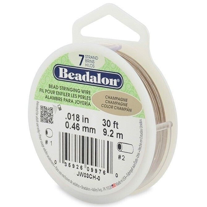 Beadalon 7 Strand Champagne Beading Wire 0.018" Diameter, 30 Foot Spool