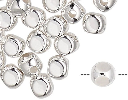 Silver Plated Brass Rounded Square Beads, 5mm, 100 pcs