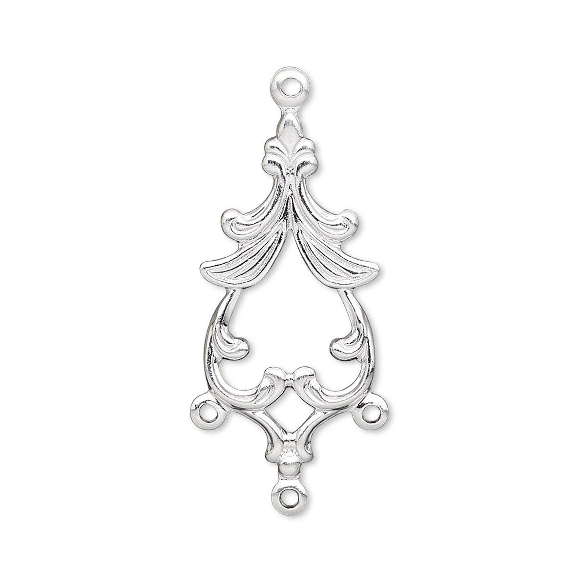 Silver Plated Brass Fancy Spade Chandelier Drops, 27x13mm, 3 Loops, 144 pcs