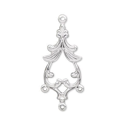 Silver Plated Brass Fancy Spade Chandelier Drops, 27x13mm, 3 Loops, 144 pcs