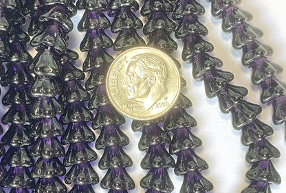Tanzanite Purple Czech Glass Bell Flower Beads 8x6mm, 50 pcs