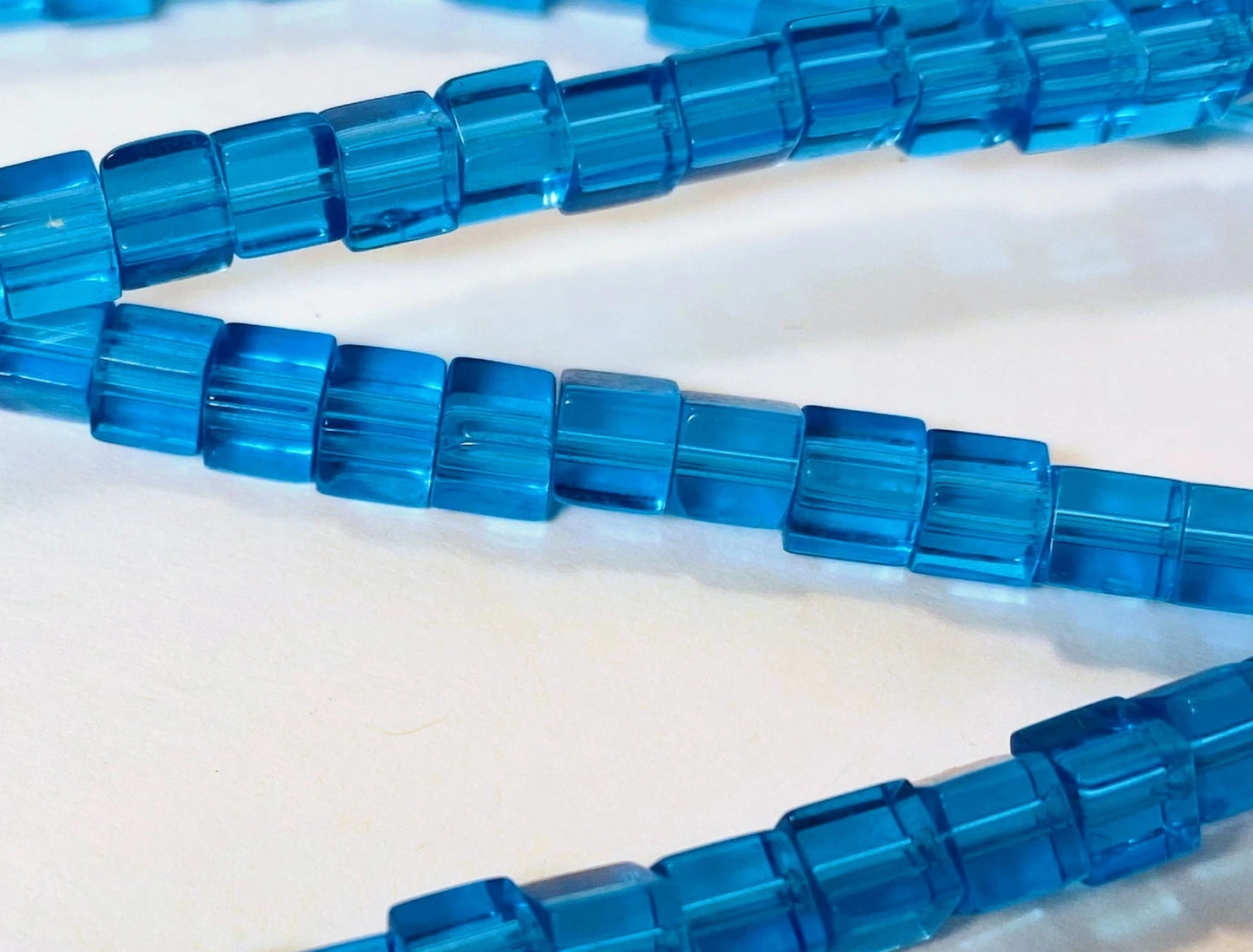 Dark Aqua Blue Transparent Glass Cube Beads, 4x4mm, 1 Strand (approx. 88)