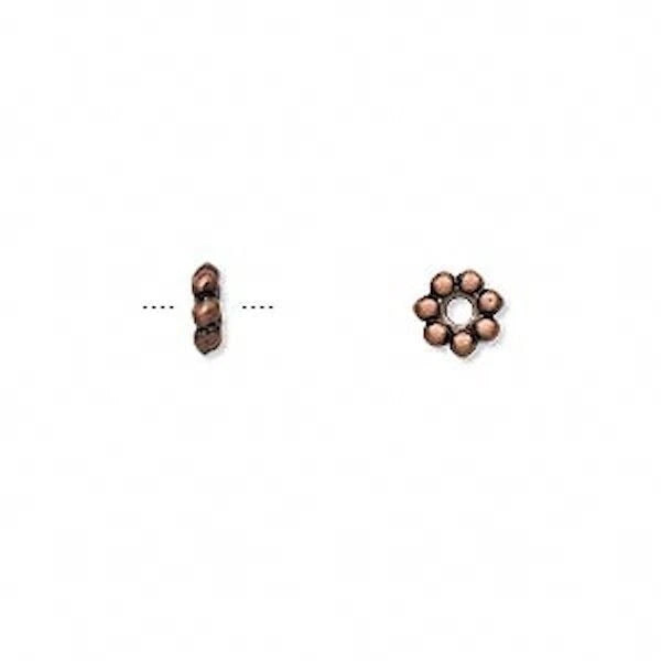 Antiqued Copper Plated Pewter 5x2mm Daisy Heishi Beads, 24 pcs